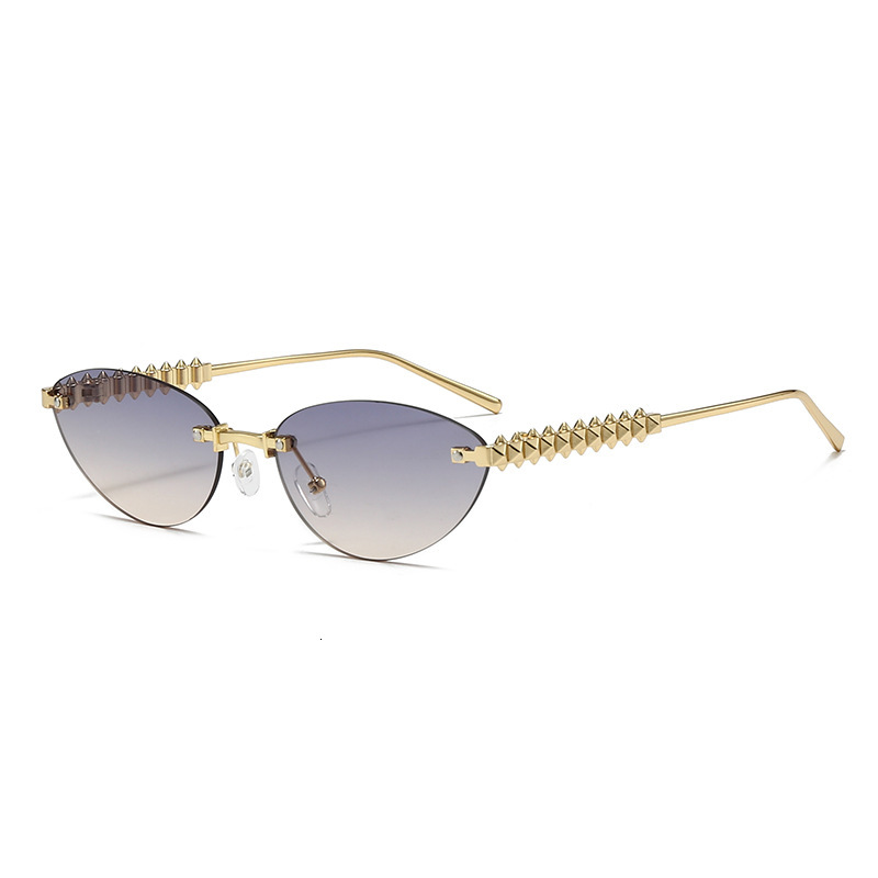Fashion Cat-Eye Sunglasses For Men Women, Metal Rivet Legs Frameless New European And American