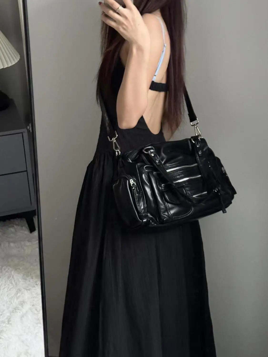 JIAERDI Vintage Black Shoulder Bags Purse Women High Street Pocket Chic Y2k Handbag Female Harajuku Casual Crossbody Bags 260303