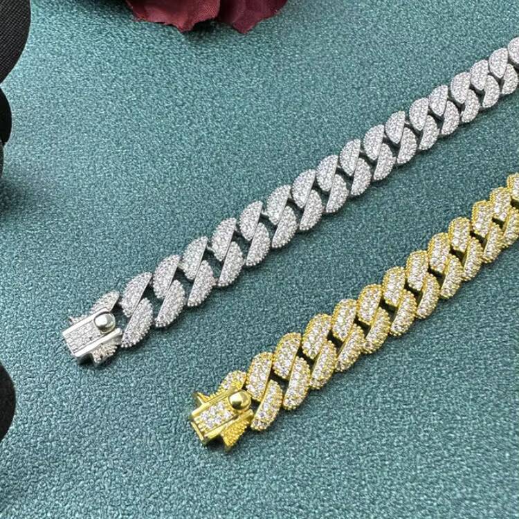 Fashion Hip Hop Iced Out Moissanite Fine Jewelry Women Bracelets Bangles 925 Sterling Silver Cuban Link Chain
