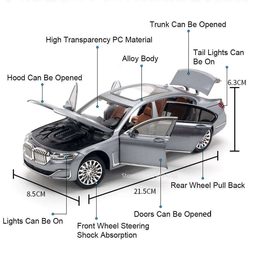 1:24 THE 7 760Li Model I5 M60 Alloy Diecast Car Toys 6 Doors Opened Sound Light Pull Back Miniature Vehices Boy's Birthday Gifts Z260306