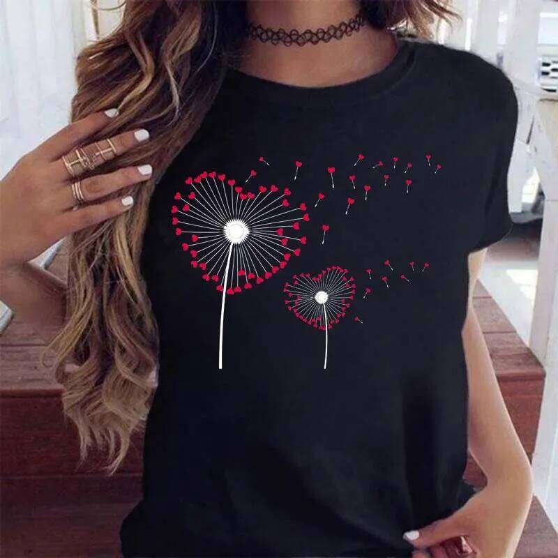Maycaur Women Graphic Cartoon Dandelion Short Sleeve Ladies Print Clothes Lady Tees Tops Female Womens T Shirt XJ260306