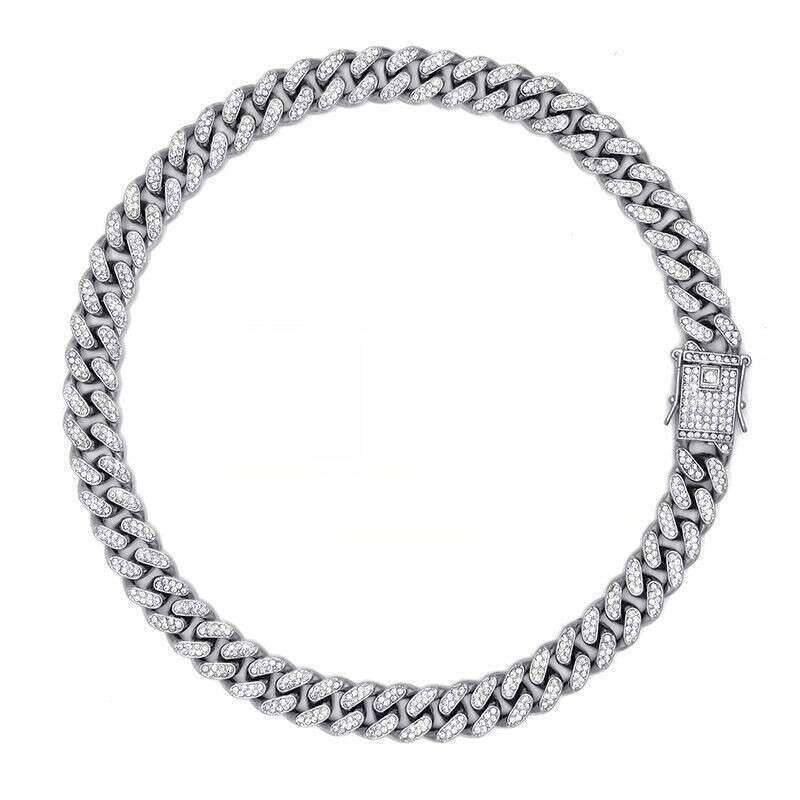 European American alloy men's Cuban chain, fully studded with diamonds, quality, 12mm, hip-hop style, cross-border wholesale, cool and high quali