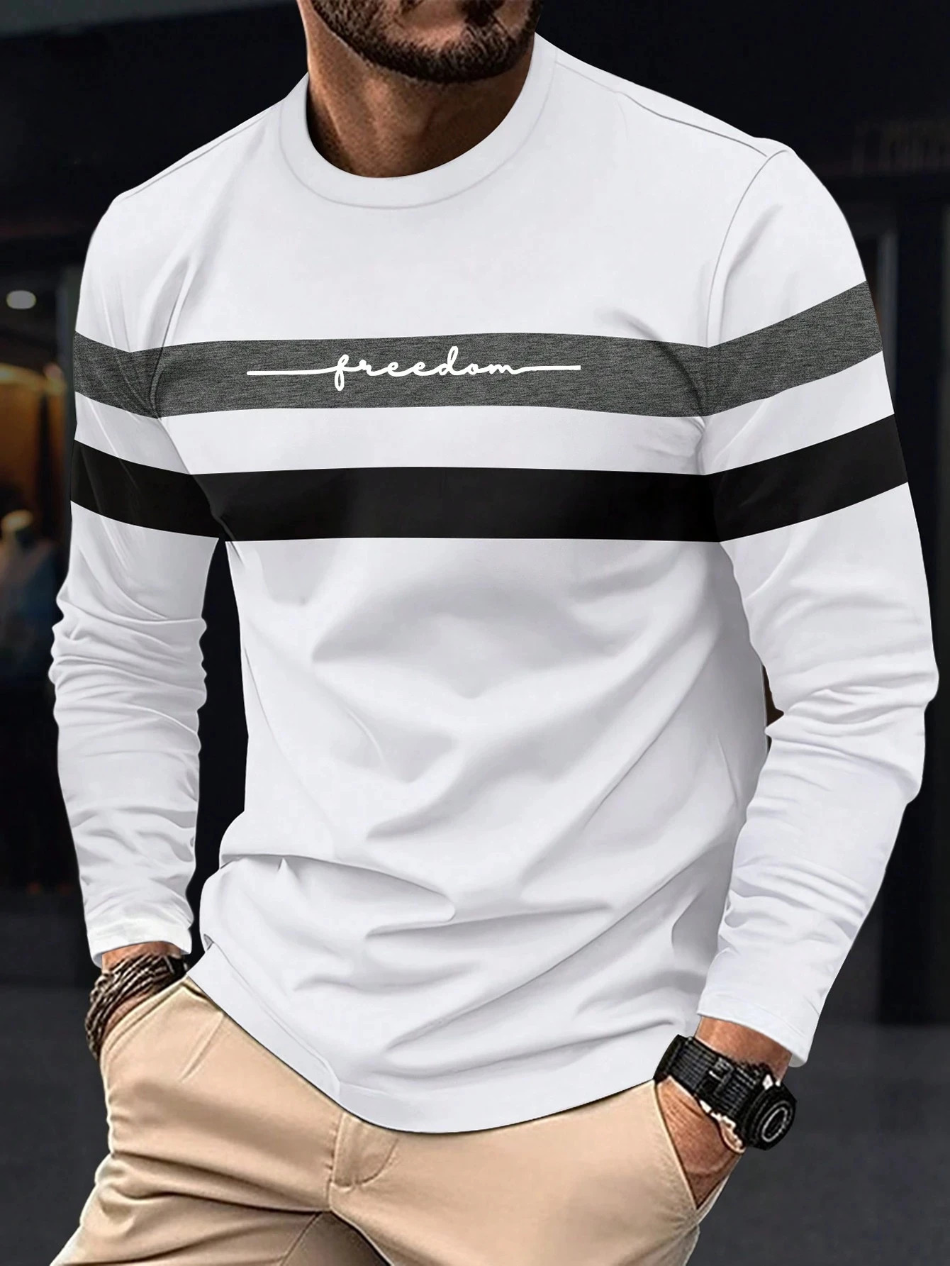 Autumn Mens Tshirt Clothing Fashion Oversized Crew Neck Long Sleeve T Shirt Top Simple casual stripe Tshirts For Men 260302