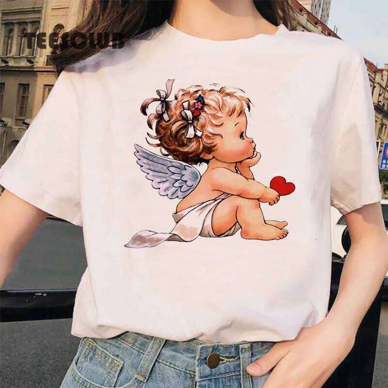 Europe United States INS Cute Little Angel Print Hong Kong Style Male and Female Couple T-shirt MEN Women Clothing XJ260306