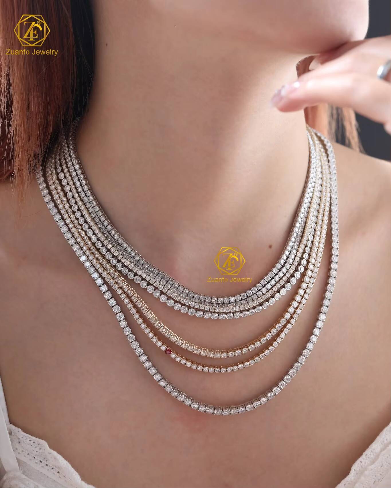 Pass Diamond Tester Large Stock Hip Hop Jewelry 20mm-65mm VVS Moissanite Diamond 925 Silver Iced Out Tennis Chain Necklaces