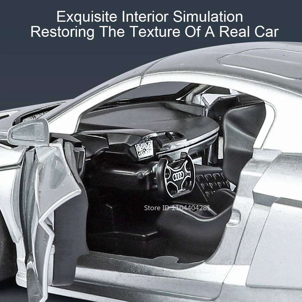 1:24 R8 LMS GT2 A6L Alloy Car Diecast Model Toys Sound Light Pull Back Miniature Vehices Doors Opened Cars Childen Collect Gifts Z260307