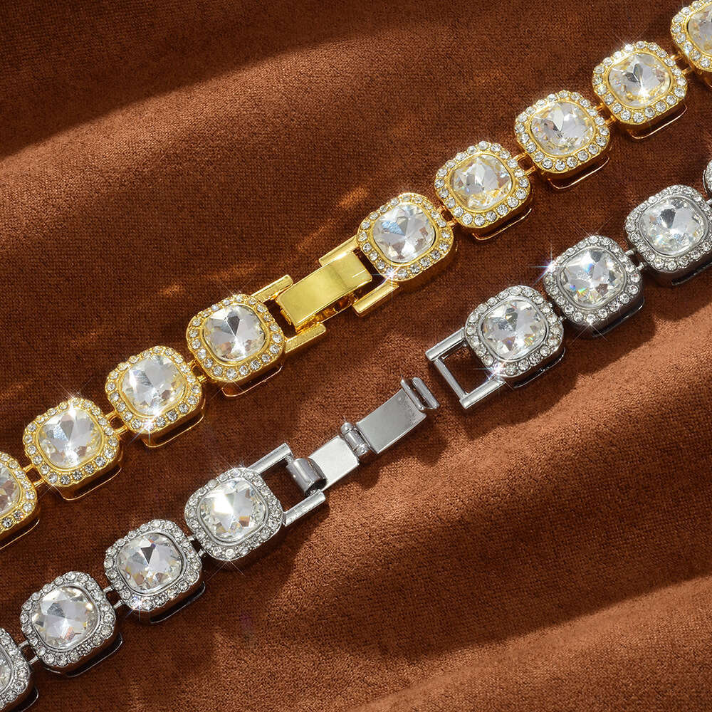 High-quality fashionable 12mm alloy rhinestone square chain necklace, unisex, exclusively for cross-border, light luxury