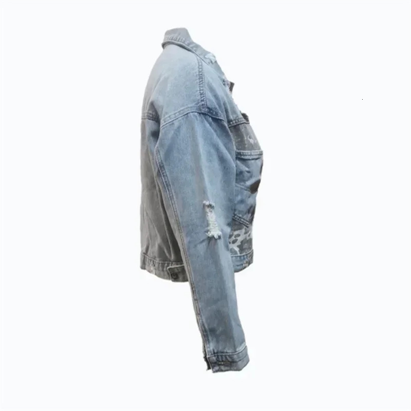 Fashion Print Denim Jacket Women Autumn Winter Long Sleeve Outerwear Female Single-breasted Cardigan Lapel Coat Trend Streetwear 260303