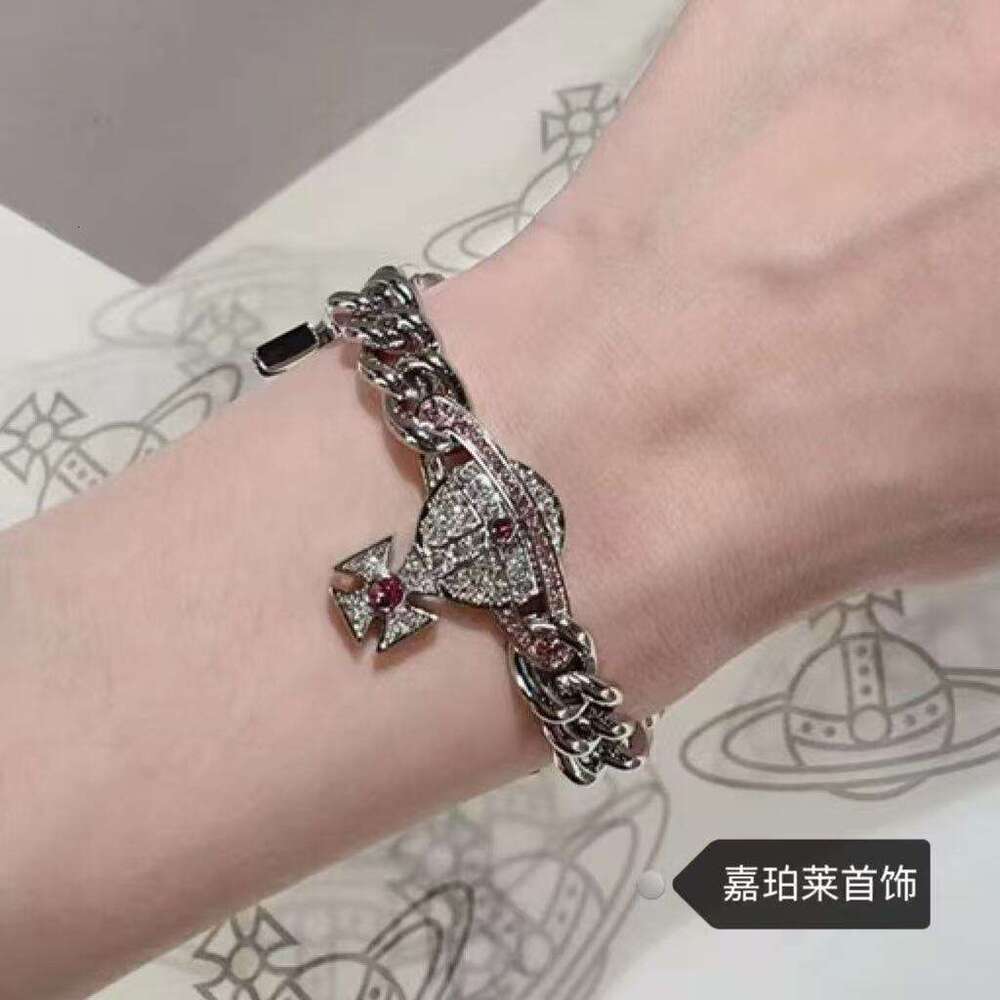 High-quality Empress-style thick Cuban Saturn full-diamond bracelet, necklace, and high-end choker collarbone chain