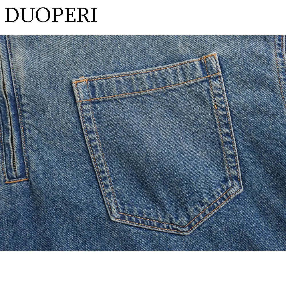 DUOPERI Women Fashion Solid Denim Dress Long Sleeves Female Chic Lady Casual Loose Short Dress 260306