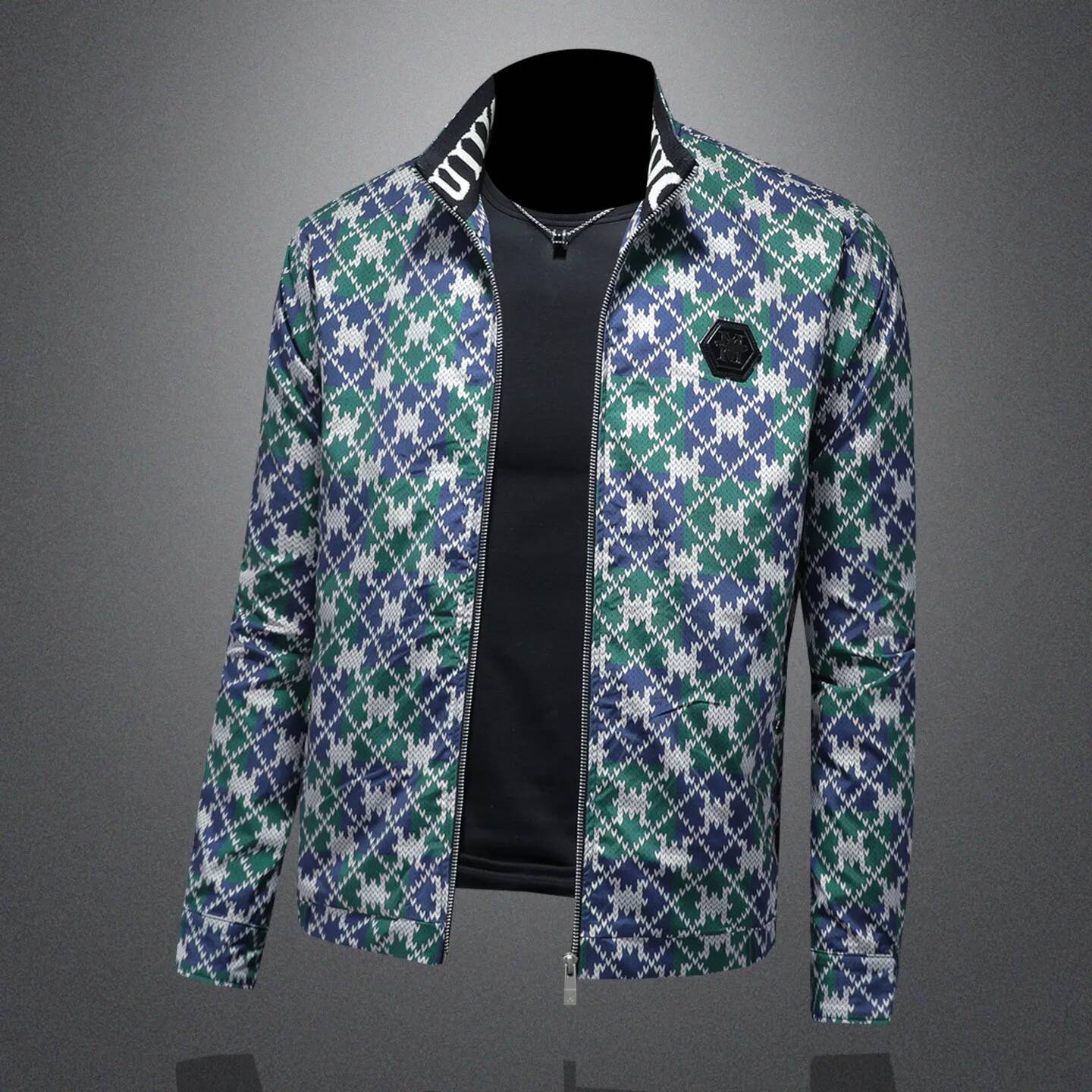 Luxury Printed Men's Jacket Trendy Casual Stand Up Collar Bomber Jackets Business Outwear Windproof Social Coat Men Clothing