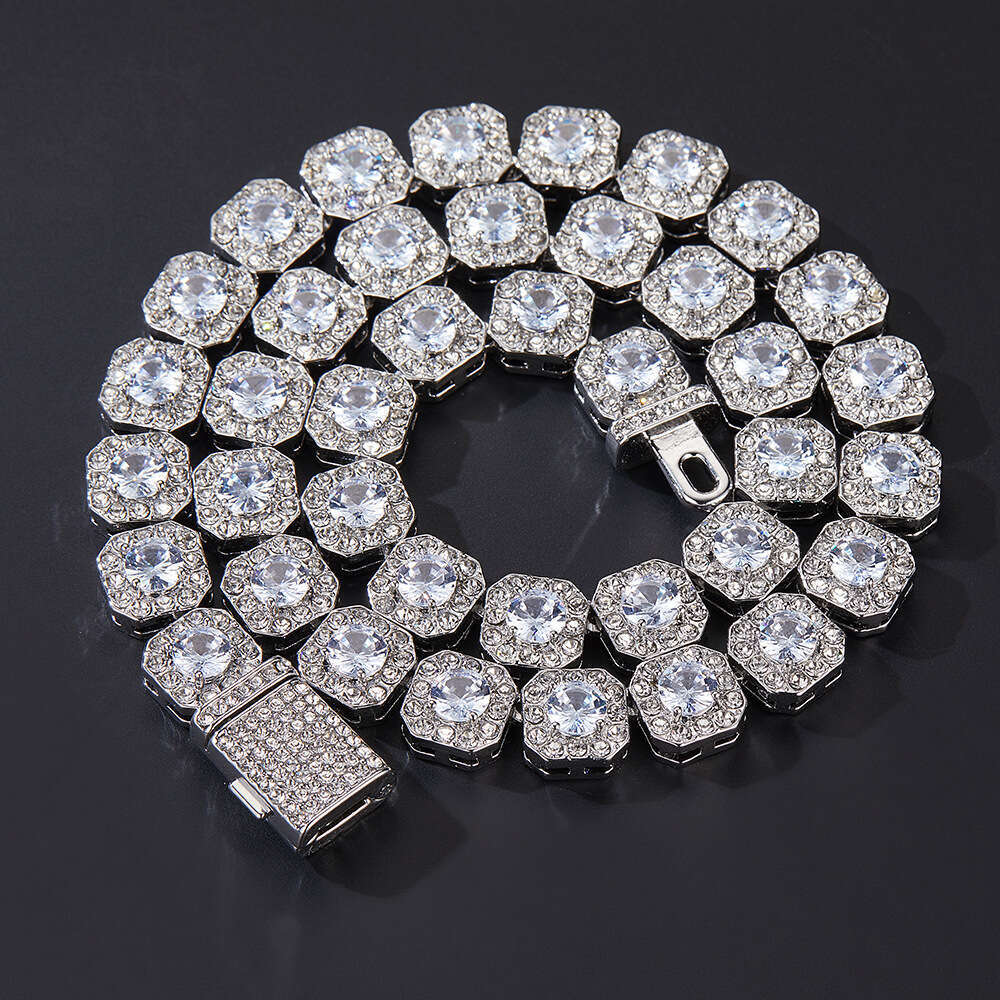 New Hip-Hop High-Quality Design Sense 11mm Zircon Rock Candy Necklace Cross-Border Cuban Chain Wholesale