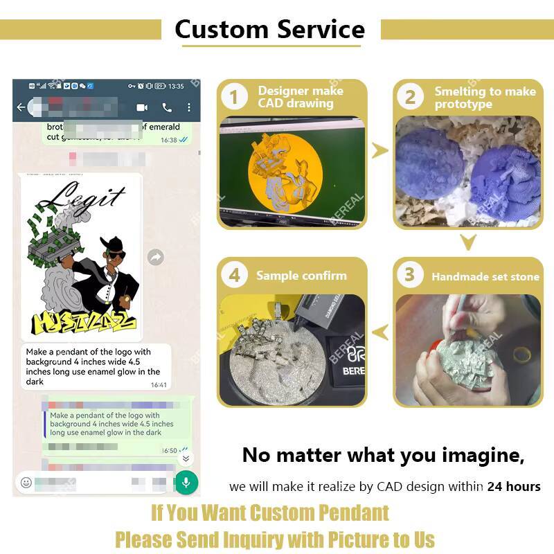 Hip Hop Style Vvs Moissanite Custom Pendant Luxury Yellow Gold 925 Sterling Silver Iced Out Pendant Fine Men Jewelry