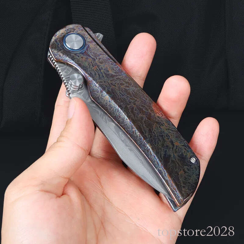 pocket knife High End 8875 Flipper Folding Knife VG10 Damascus Steel Blade Anodic treatment TC4 Titanium Alloy Handle Ball Bearing EDC Pocket knives