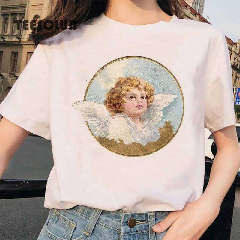 Europe United States INS Cute Little Angel Print Hong Kong Style Male and Female Couple T-shirt MEN Women Clothing XJ260306