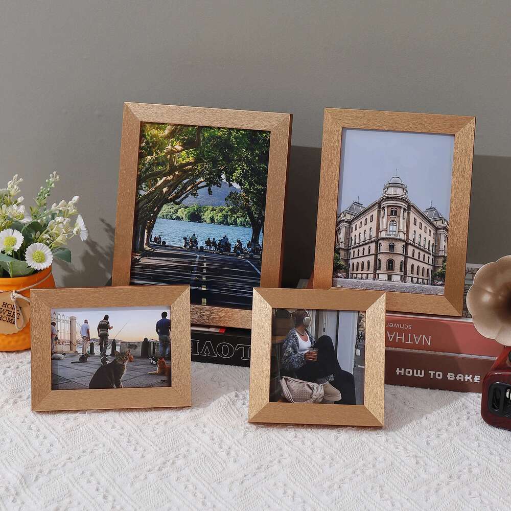1pc solid wood frame gold, framed 4/5/6/7/8in photo frame, living room bedroom corridor wall or desktop decoration H260306