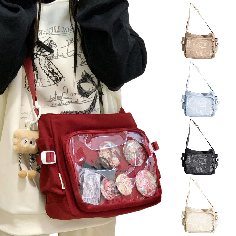 Women Ita Bag Japanese Style Shoulder Purse with Clear Window Cartoon Book Bag Multi-pockets Adjustable Strap Trendy Outdoor Bag 260306