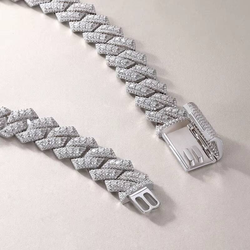 Full Moissanite Double Row Cuban Necklace S925 Silver Plated 18K Gold Hip Hop Style for Men Certified Jewelry Hip Hop Necklace