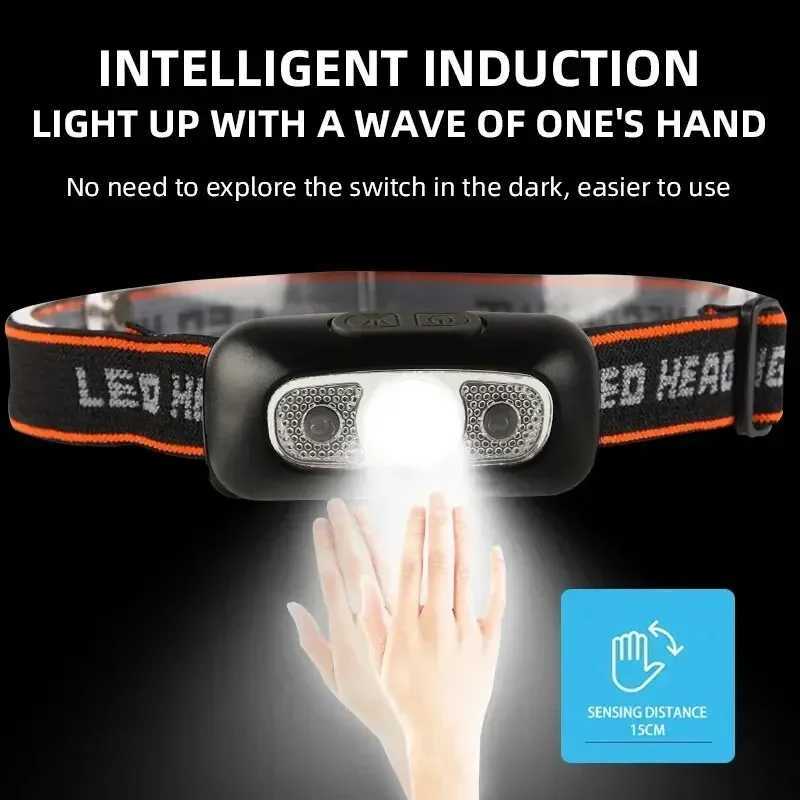 Mini Strong Light Headlamp Portable LED Sensor Industrial Headlamp USB-C Rechargeable Headlight Outdoor Camping Fishing H260307