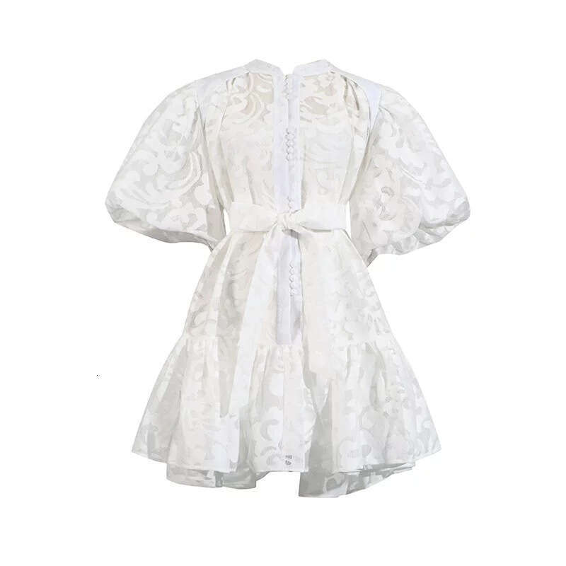 2026 new women's European and American niche retro palace A1 style lantern sleeves jacquard loose tie short skirt