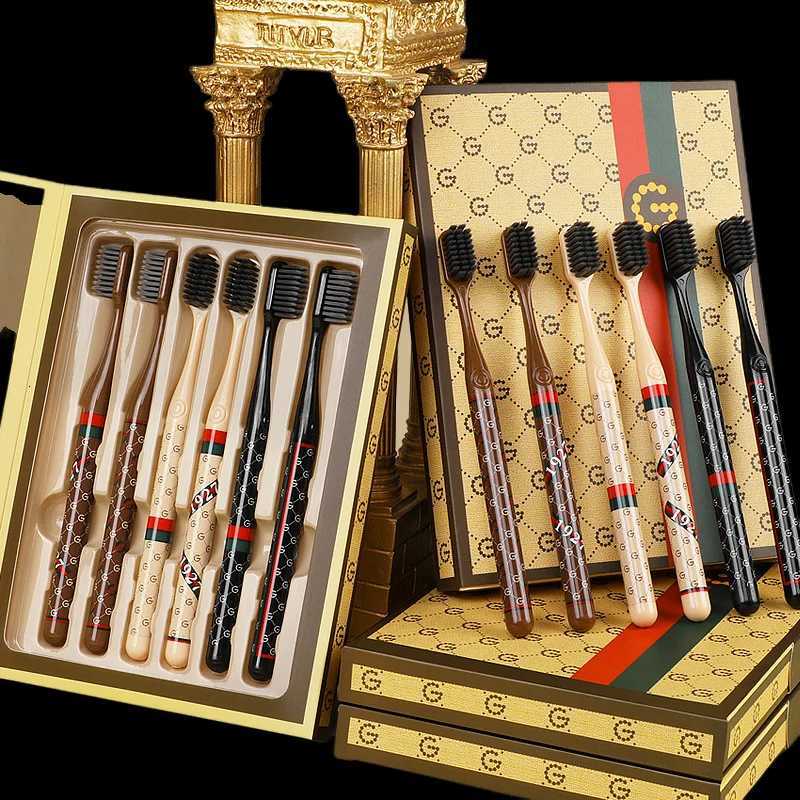 Luxury 6-Piece Toothbrush Set Premium Soft Bristles for Gentle Adult Oral Care Elegant Monogram Gift Box Design for Daily UseT260307