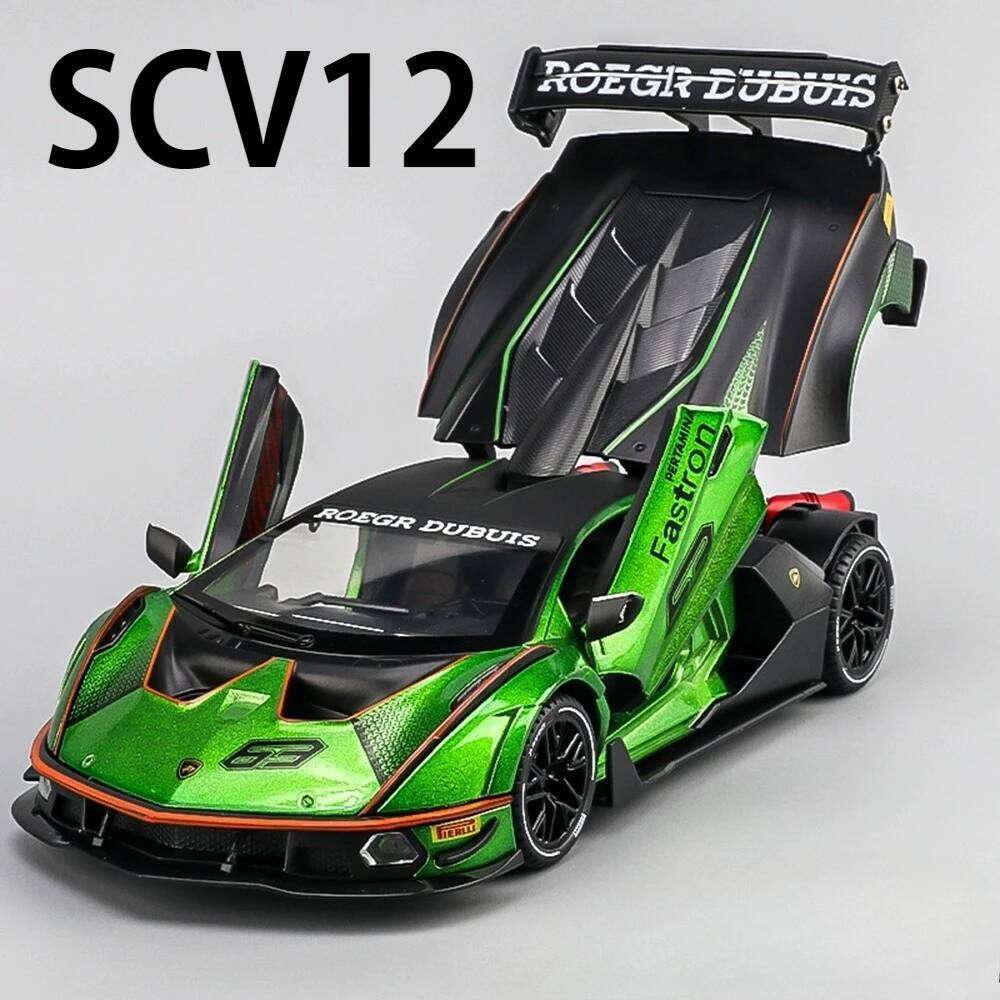 1:24 Lambor SCV12 SVJ63 Alloy Sports Car Model Toys Doors Opened Sound Light Pull Back Miniature Models Children's Holiday Gifts Z260306