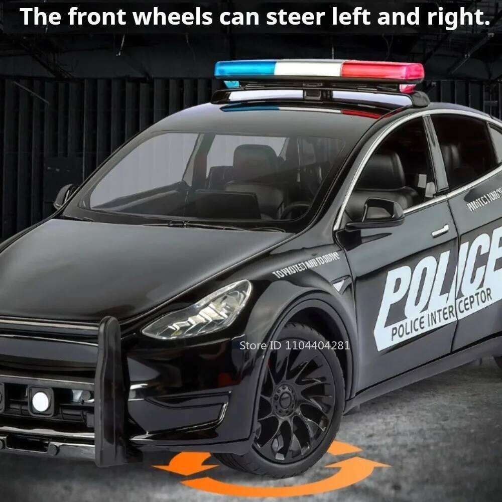 1:24 Y Challenger SRT Hellcat Police Car Diecast Alloy Model Toy Front Wheel Steering Doors Opened Vehice Child Gift Z260307