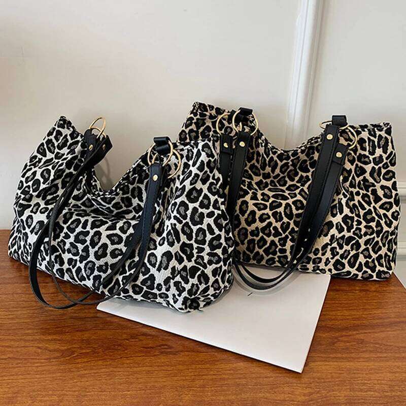 New Fashion Tote Shopping and Travel Canvas Women Popular Handbags Large Capacity Leopard Shoulder Bags XJ260306