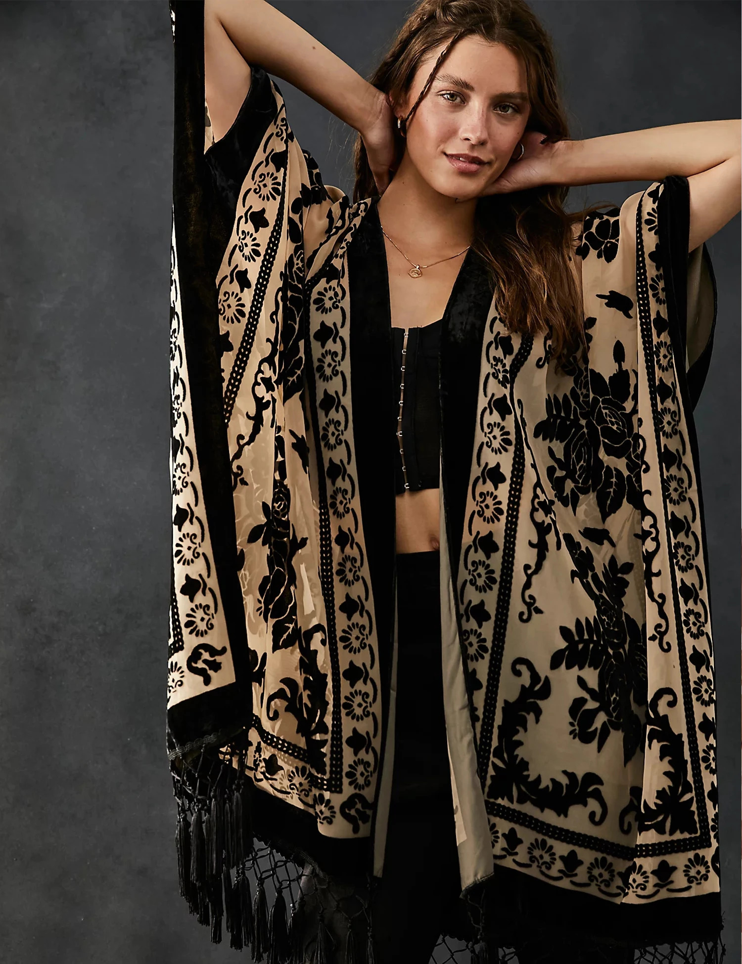 MJSERECA Bohemian Fashion women burnt plush kimono long cardigan with tassel beach coverup Holiday Casual Cardigan Shawl 260228