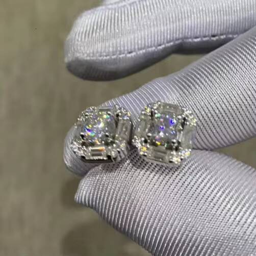 925 Sterling Silver Rhodium Plated GRA Certified VVSD Color Cushion Cut Moissanite Gemstone Screw Back Stud Earrings Bulk