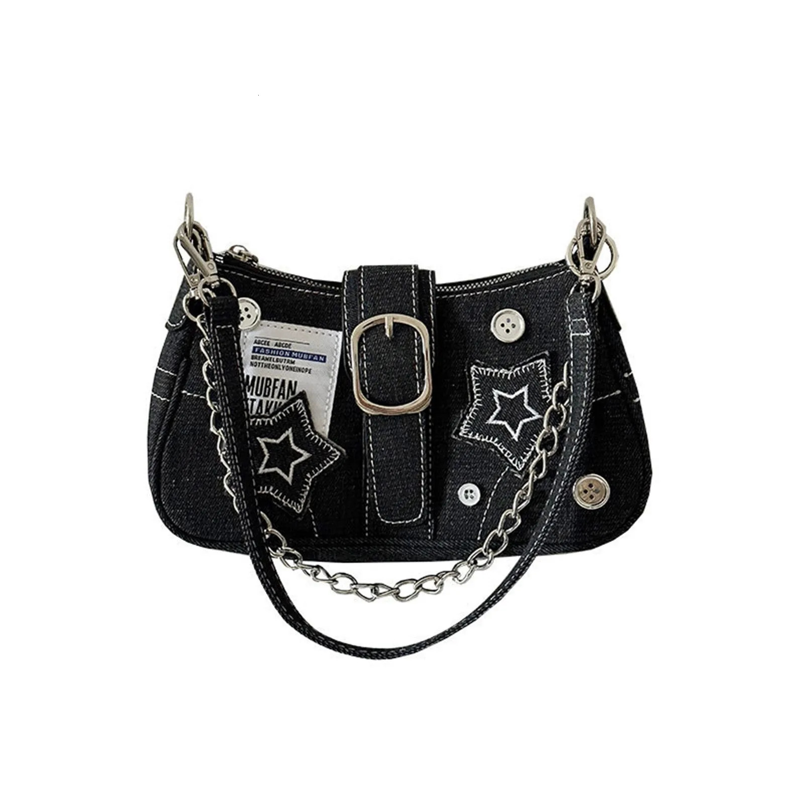 Y2k Fashion WomenS Handbags Stars Pattern Cool Girls Underarm Bag Fashion Canvas Female Small Shoulder Bags Chain Tote Purses 260303