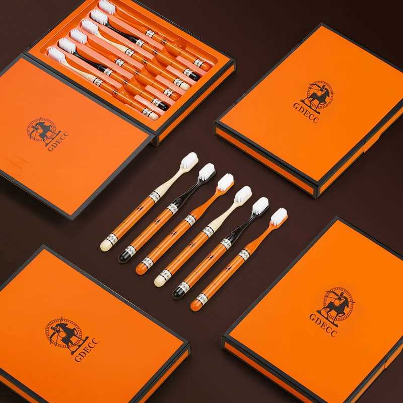 High-end Orange Equestrian Toothbrush 6-Piece Gift Set - Soft Bristle Adult Oral Care for Home UseT260307