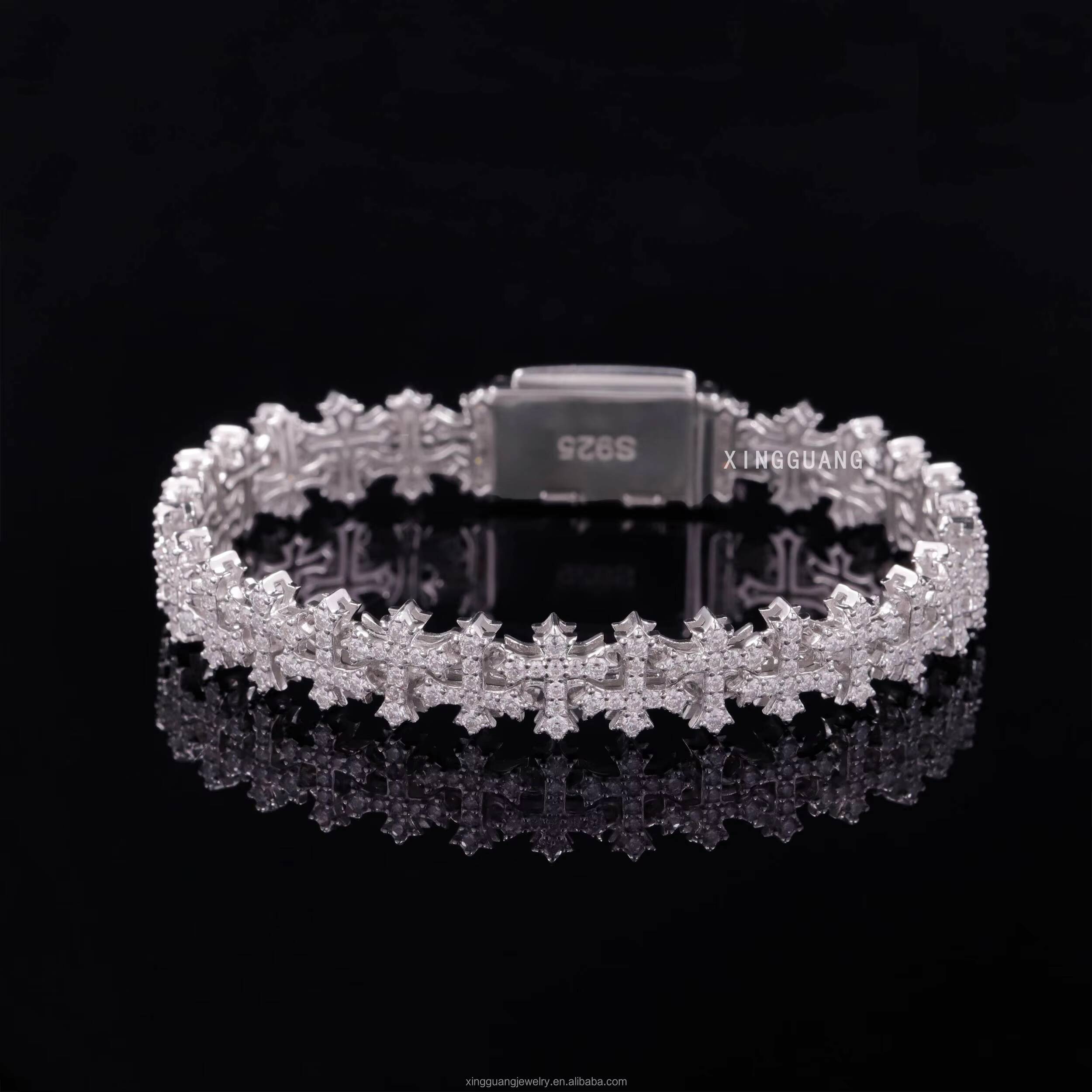 New Arrival Cross Style Moissanite Cuban Bracelet 12mm 925 Sterling Silver Diamond Hip Hop Bracelet Moissanite Cross Bracelet