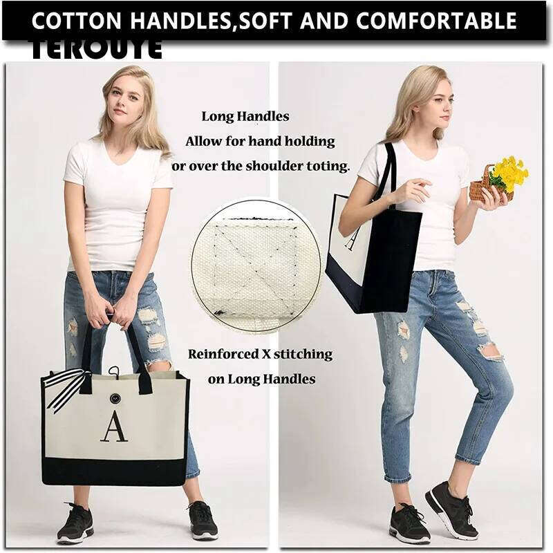 Tote Fashion Canvas Totes Letters Flower Portable Shoulder Shopping Casual Beach Bag Large Capacity Handbag Wholesale TEROUYE