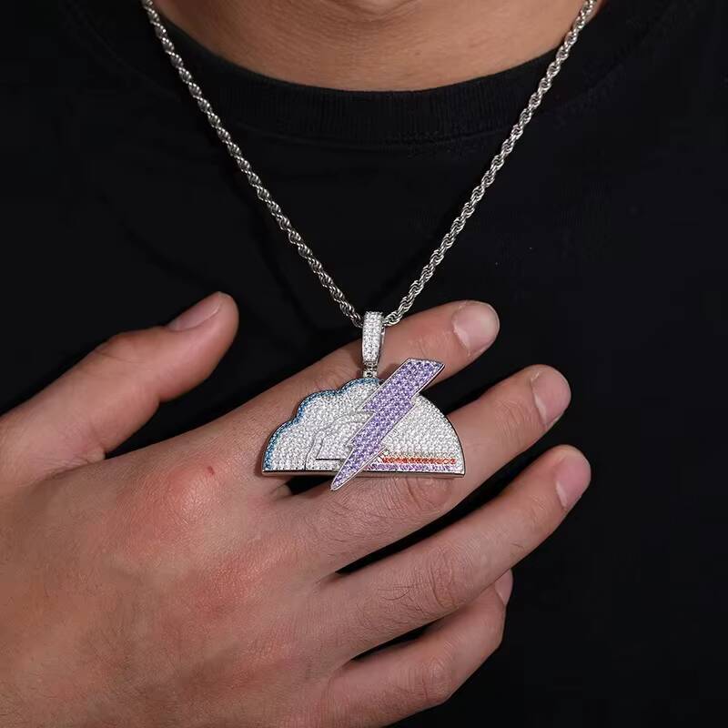 Unisex lightning Iced Out Moissanite Diamond S925 Pendant Necklace in Gold Plated Silver Charm Hip Hop Fine Jewelry for Men