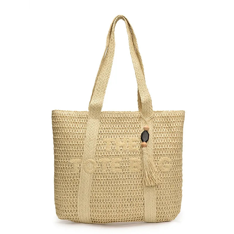 French style large capacity woven straw woven bag for women beach vacation shoulder bag casual commuting tote bag 260303