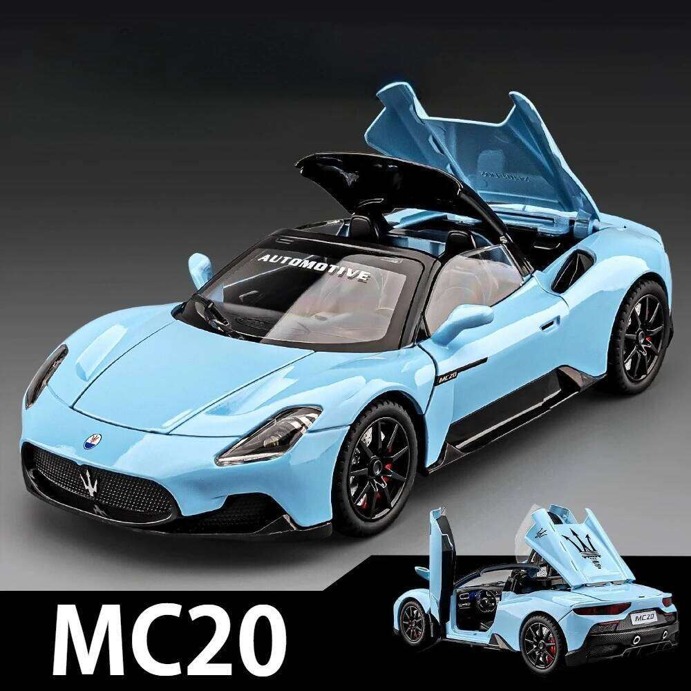 1:24 MC20 Atlantic Alloy Sports Car Diecast Model Toy Front Wheel Steering Sound Light Pull Back Miniature Vehice Childrens Gift Z260307