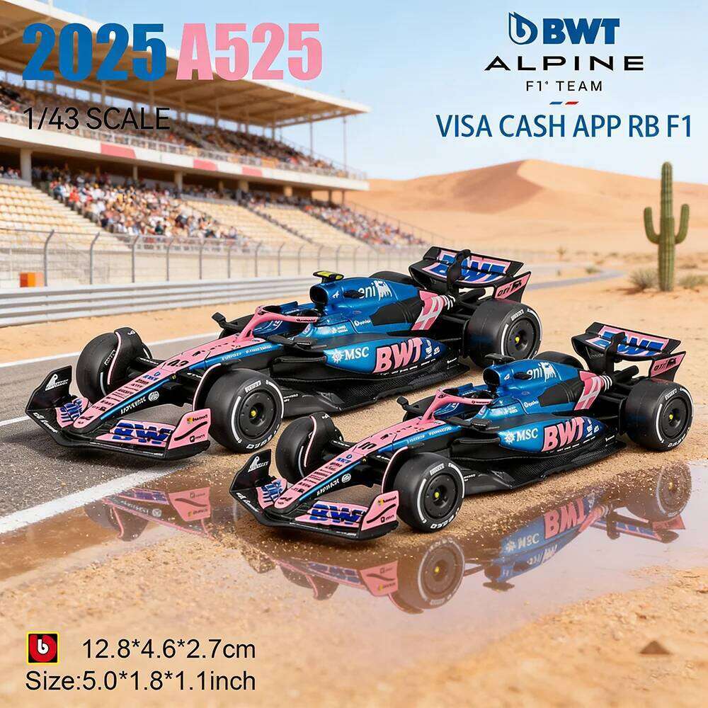 Bburago 1:43 2025 F1 Alpine A525 #10 Pierre Gasly #43 Franco Colapinto alloy car die casting model toy collection Z260306