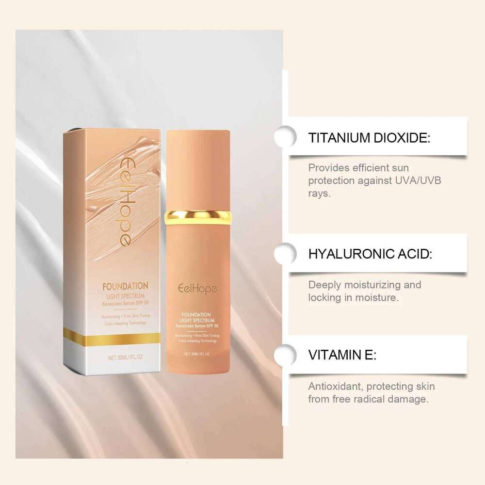 Color Changing Foundation Light Sunscreen Serum SPF 50 Concealer Full Coverage Moisturizing Face Makeup Base Cosmetics 26L0306