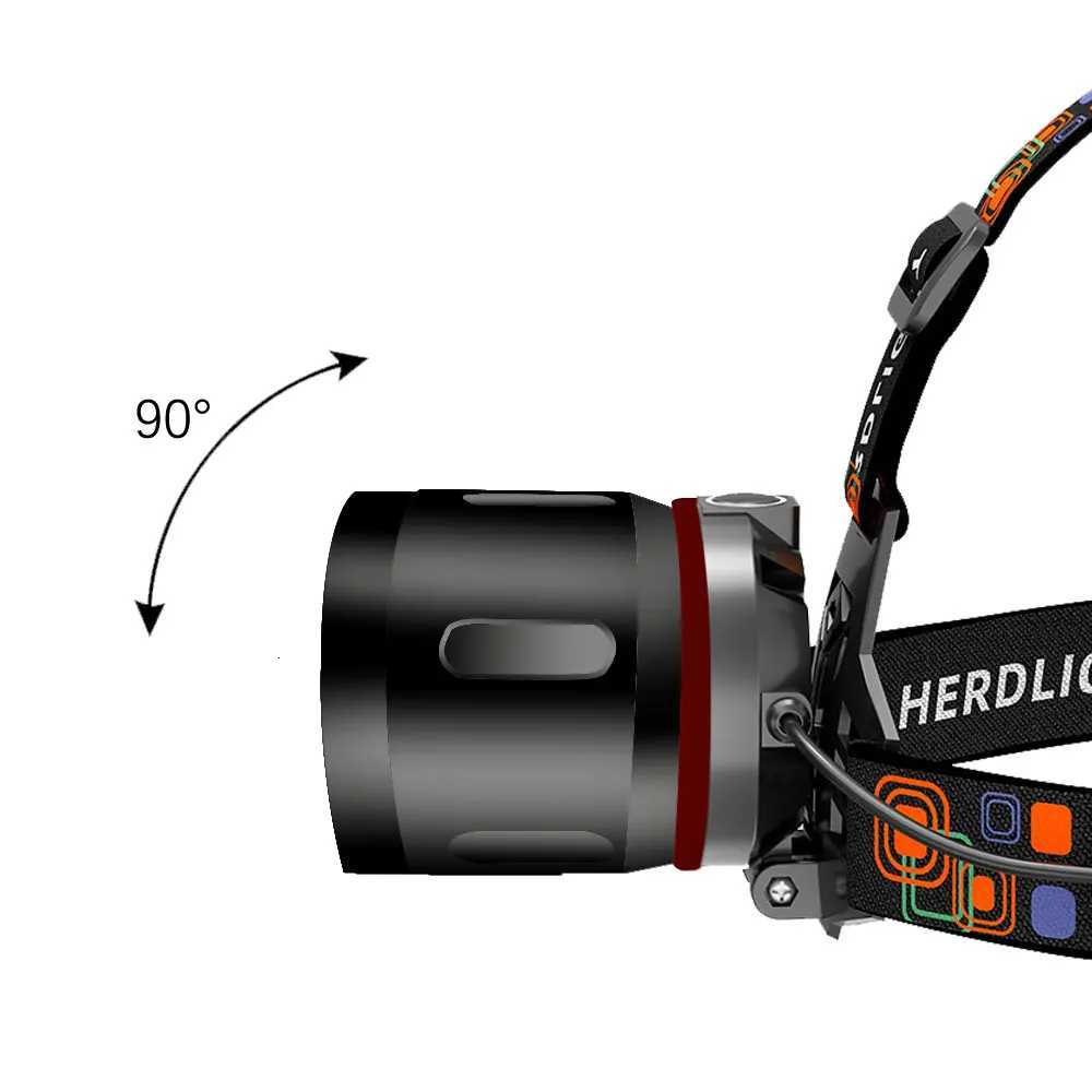 LED Headlamp 3 Modes Zoomable Headlight USB 18650 Head Torch Fishing Light White Red Blue Green 395nm UV Hunting Flashlight Lamp H260307