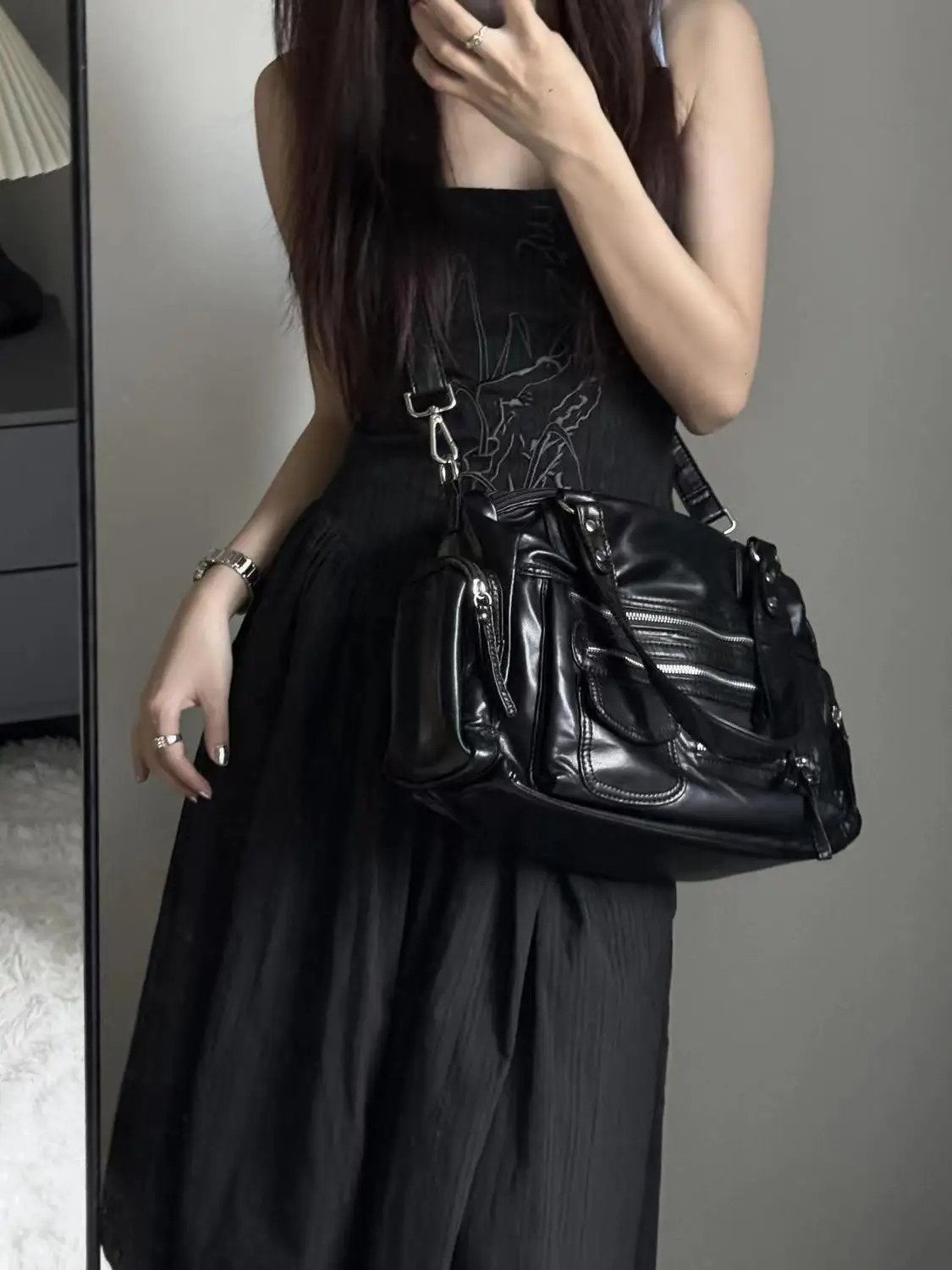JIAERDI Vintage Black Shoulder Bags Purse Women High Street Pocket Chic Y2k Handbag Female Harajuku Casual Crossbody Bags 260303