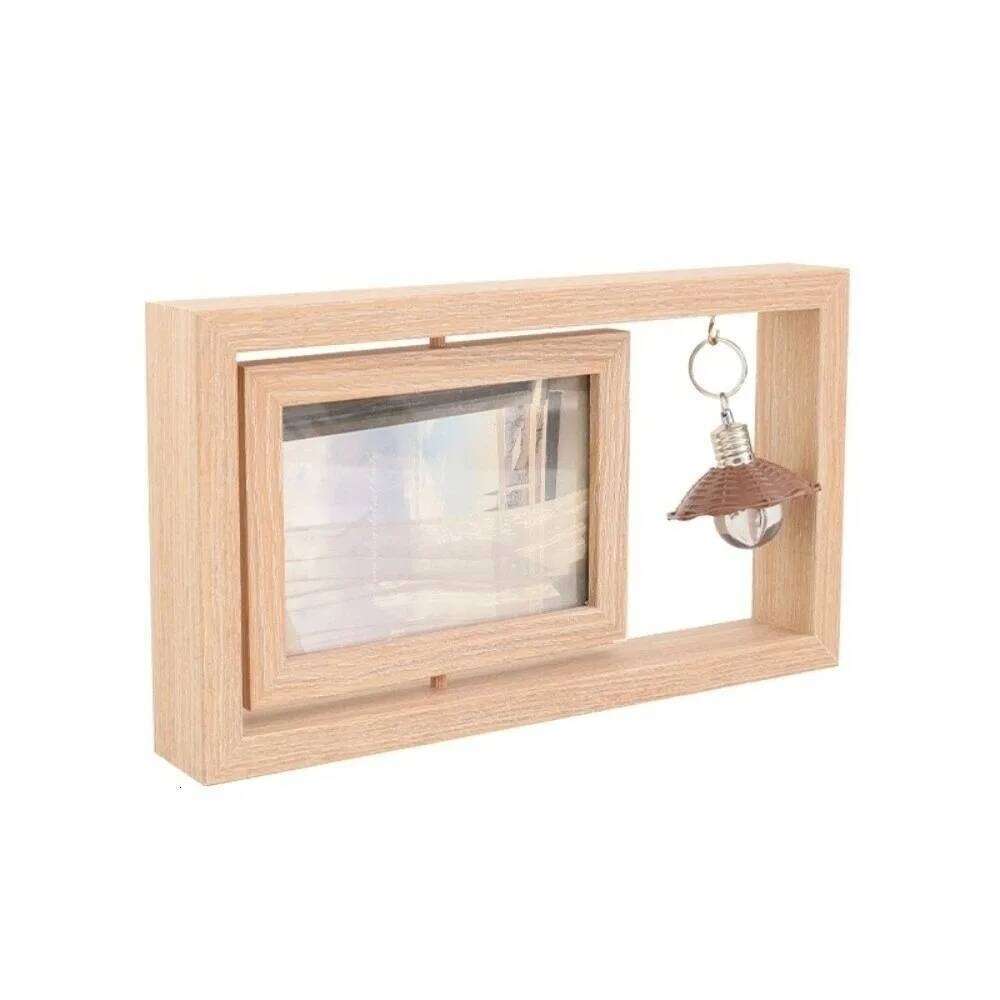 Home Decoration Double-Sided Wooden Picture Rotate Creative Flip Photo Hollow Square Decorative Frame Bedroom H260306