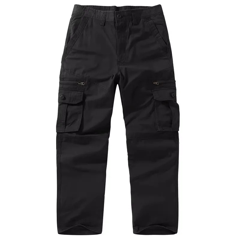 2026 Cotton Casual Pants Men Solid Color Straight Multi Pocket Cargo Pants Mens Fashion Breathable Safari Style Sports Trousers 260305