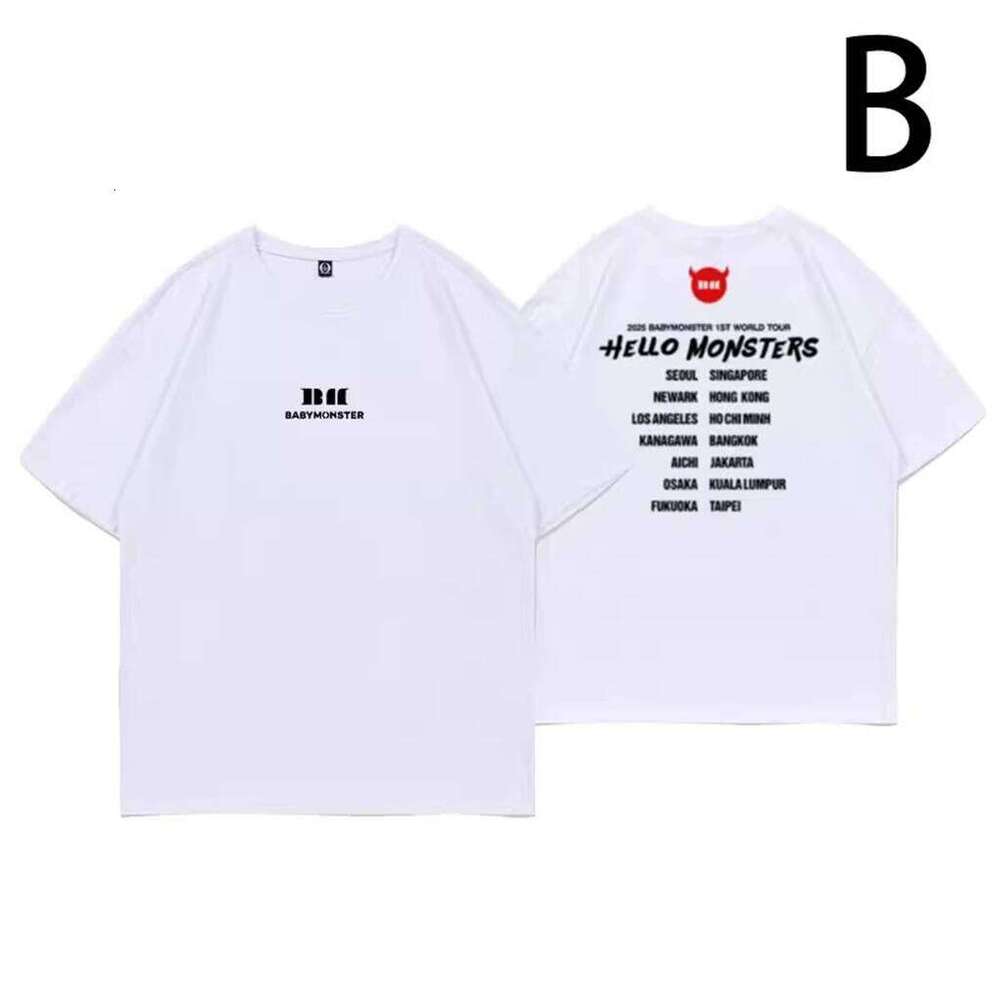 Kpop BABYMONSTER Song HELLO MONSTERS Letter Printed Cotton Top Summer Women'S Casual Harajuku O-Neck Short Sleeves XJ260306 XJ260306