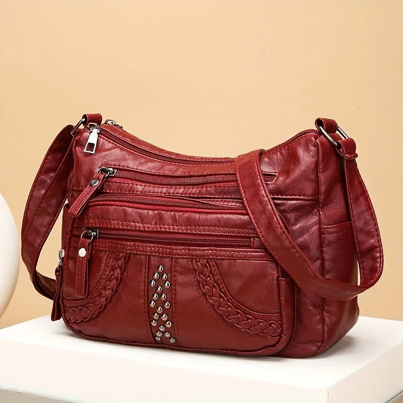 1pcs PU Leather Soft Multi-Pocket Crossbody Bag Large Capacity Minimalist Casual Shoulder Fashionable shoulder bag 260306