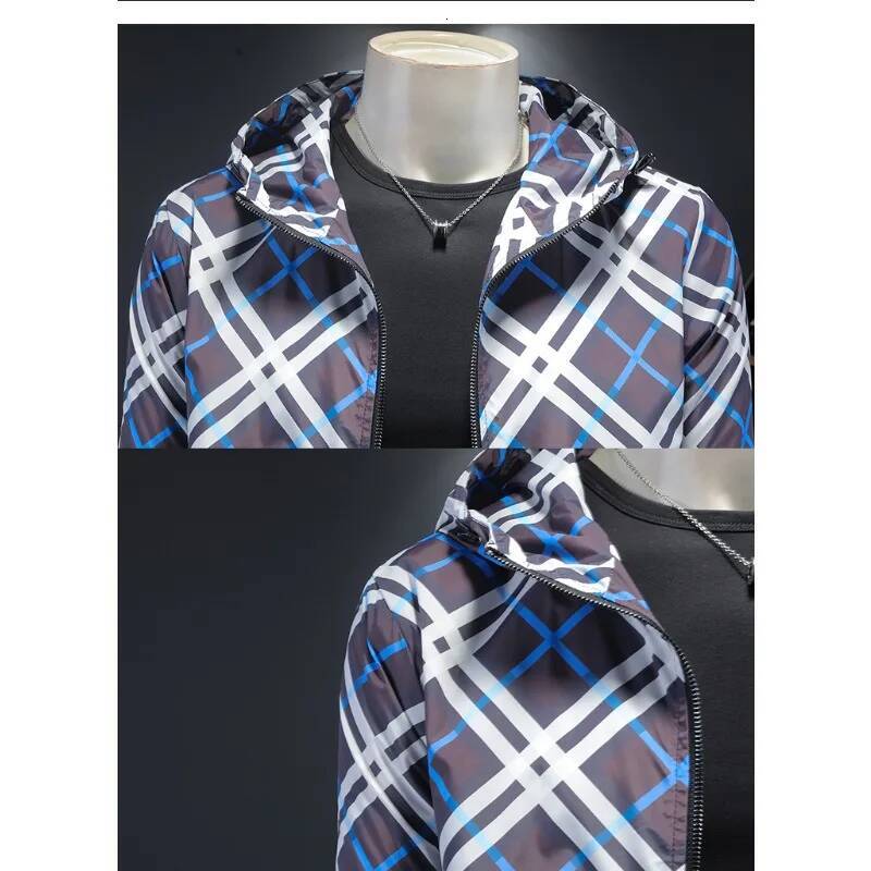 Minglu Spring Autumn Hooded Plaid Printed Mens Jackets Luxury Sport Casual Long Sleeve Male Coats Man Overcoat Plus Size 5XL