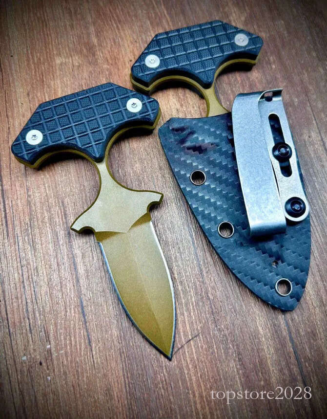 Top Quality H2616 Fixed Knife USA-10 pocket knife Titanium Coating Double Edge Blade Full Tang G10 Handle Outdoor Survival Tactical Knives with Kydex