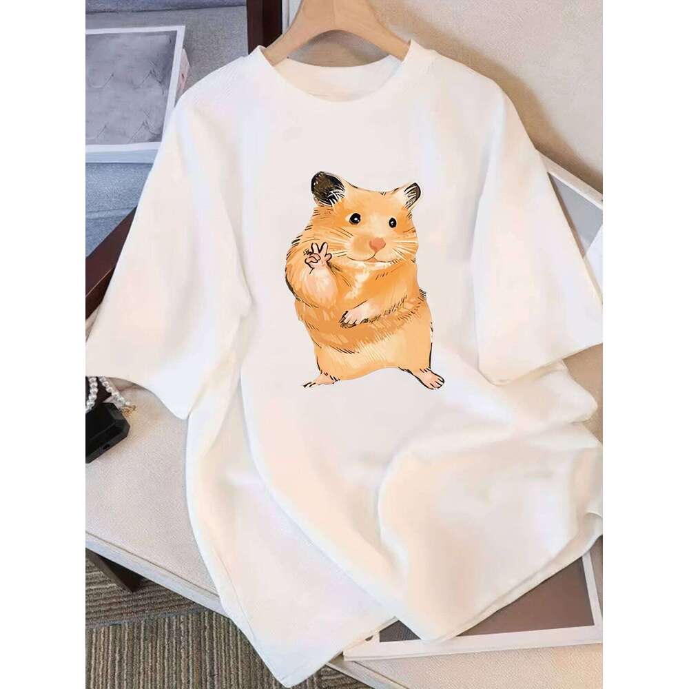 Women's Cute Casual Crew Neck Short Sleeve T-Shirt Series Hamster Gift Graphic T Shirts Summer XJ260306 XJ260306
