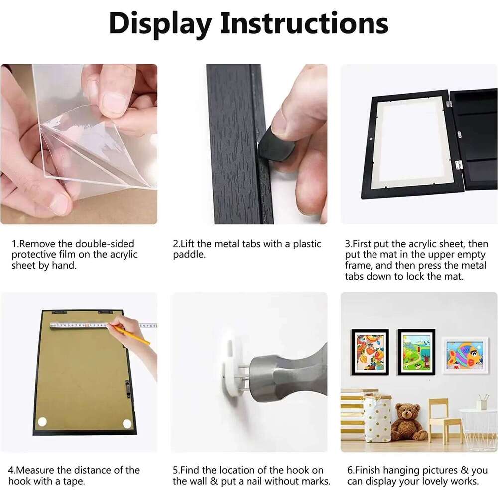 A4 Artwork White Frame Wood Paint Changeable With Acrylic Front Opening Holds 150 Pictures, Frames For Kids Art H260306