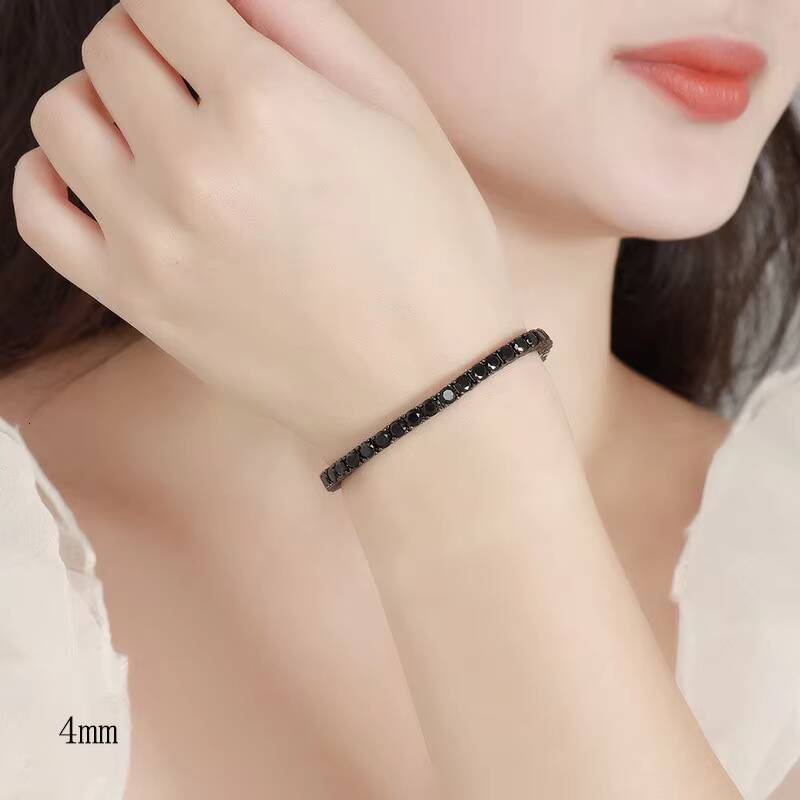 3mm 4mm Black Moissanite Tennis Bracelet Full Diamond GRA 925 Sterling Silver Plated Gun Black Hiphop Bracelets for Women Man